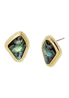 Gold Tone Abalone Molten Stud Earrings