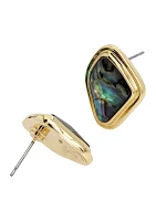 Gold Tone Abalone Molten Stud Earrings