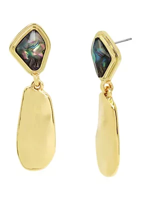 Gold Tone Abalone Molten Paddle Drop Earrings