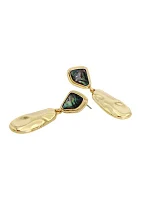 Gold Tone Abalone Molten Paddle Drop Earrings