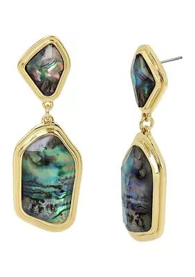 Gold Tone Abalone Molten Double Drop Earrings