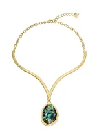 Gold Tone Abalone Molten Pendant Collar Necklace