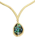 Gold Tone Abalone Molten Pendant Collar Necklace