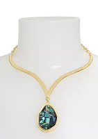 Gold Tone Abalone Molten Pendant Collar Necklace