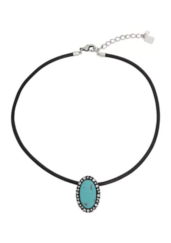 Turquoise Cabochon Pendant Leather Necklace