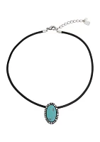 Turquoise Cabochon Pendant Leather Necklace