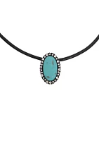 Turquoise Cabochon Pendant Leather Necklace