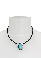 Turquoise Cabochon Pendant Leather Necklace