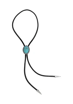 Turquoise Cabochon Leather Bolo Necklace