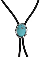 Turquoise Cabochon Leather Bolo Necklace