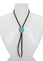 Turquoise Cabochon Leather Bolo Necklace