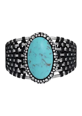 Turquoise Cabochon Woven Cuff Bracelet