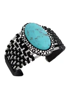 Turquoise Cabochon Woven Cuff Bracelet