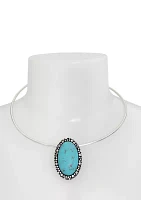 Turquoise Cabochon Pendant Wire Necklace