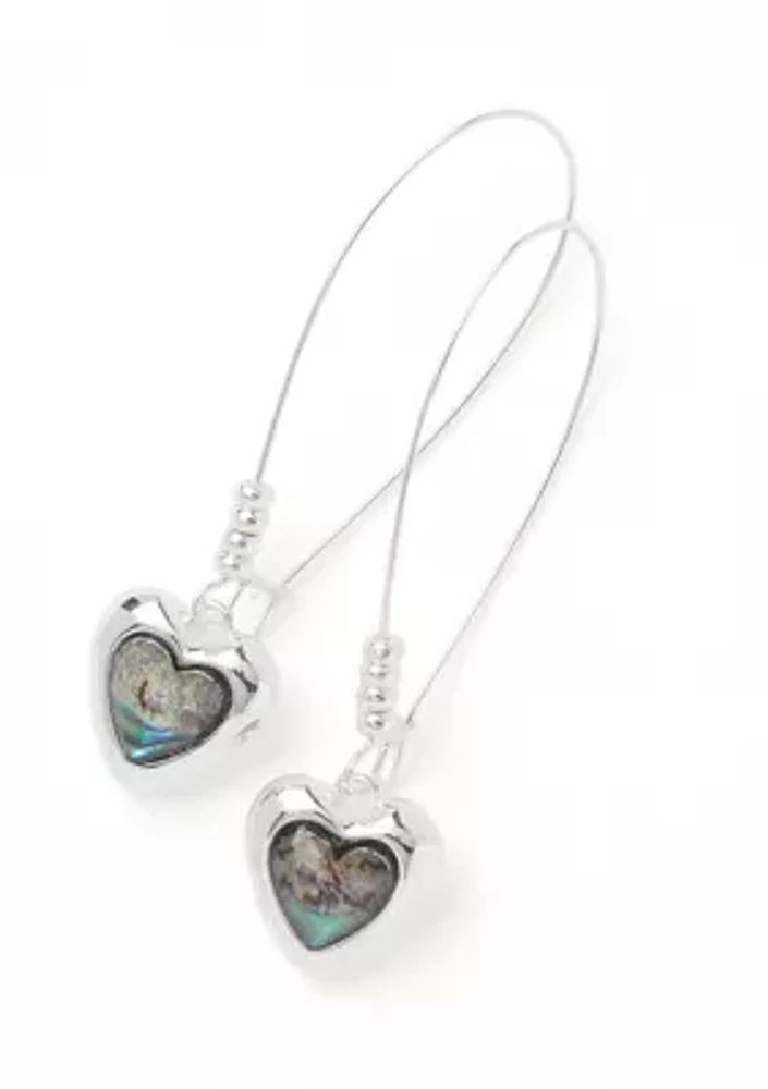 Abalone Gem Heart Dangle Earrings