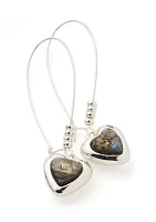 Abalone Gem Heart Dangle Earrings