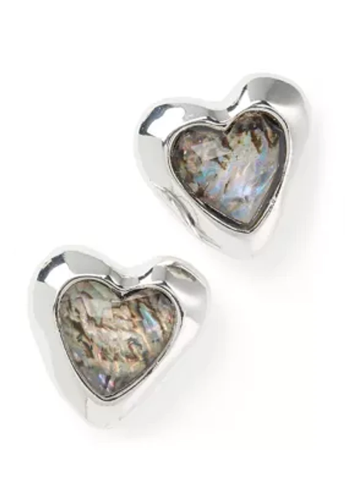 Abalone Gem Heart Stud Earrings