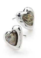 Abalone Gem Heart Stud Earrings