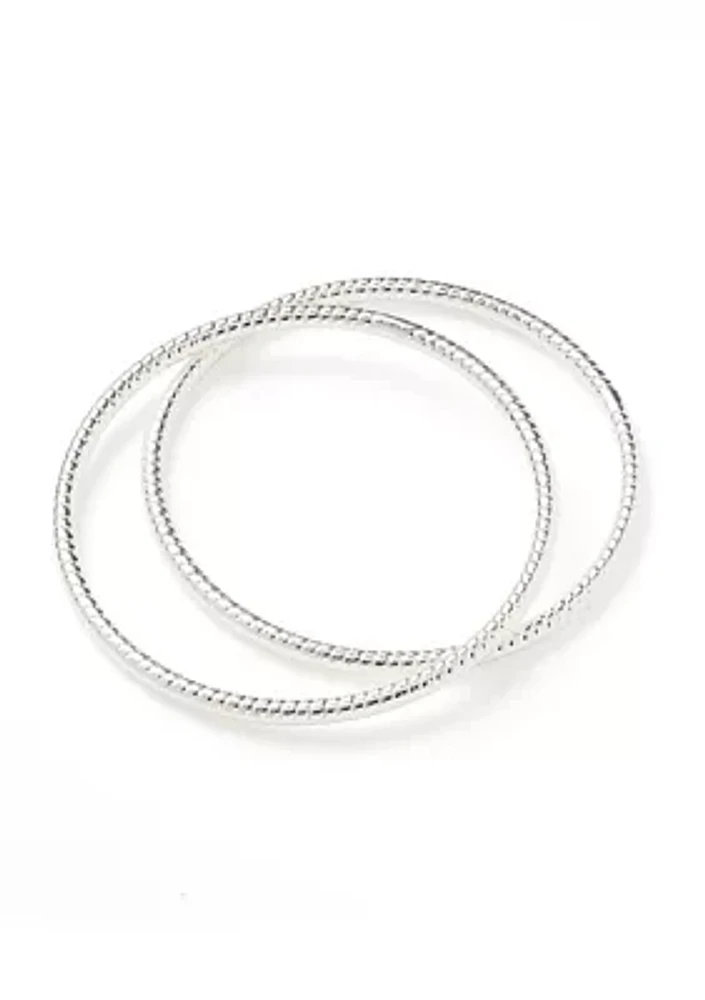 Silver Textured Bangle Bracelet Set