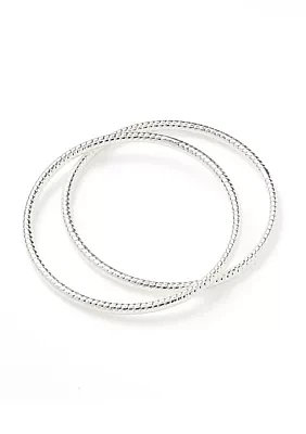 Silver Textured Bangle Bracelet Set