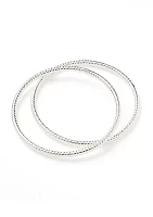 Silver Textured Bangle Bracelet Set