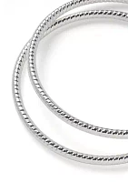 Silver Textured Bangle Bracelet Set