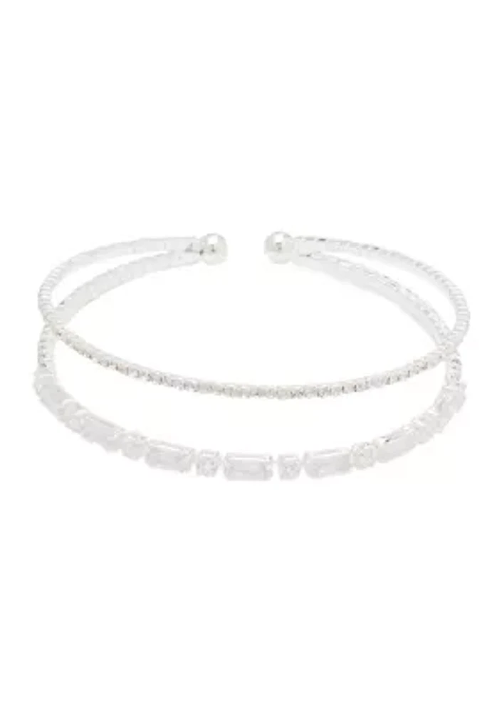 Two Row Crystal Stretch Cuff Bracelet