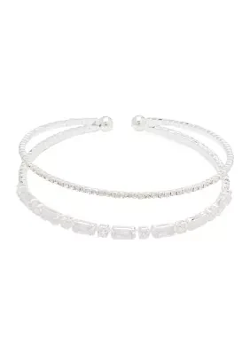 Two Row Crystal Stretch Cuff Bracelet