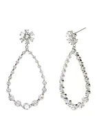 Silver Tone Cubic Zirconia Flower Top Open Drop Earrings