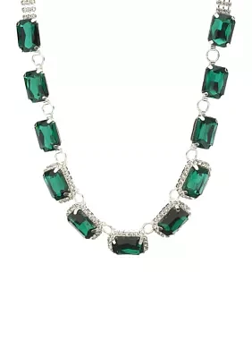 Silver Tone Emerald Green Frontal Collar Necklace