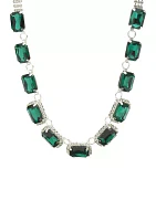 Silver Tone Emerald Green Frontal Collar Necklace