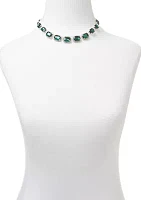 Silver Tone Emerald Green Frontal Collar Necklace