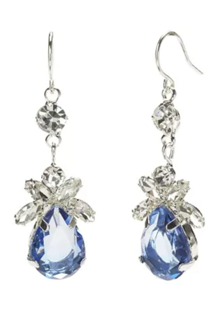 Silver Tone Fancy Light Sapphire Teardrop Earrings