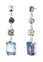 Silver Tone Blue Linear Soft Square Drop Earrings