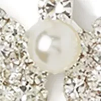 Silver Tone Bow Pearl Front Back Drop Earrings