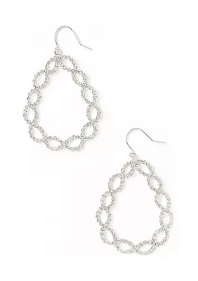 Silver Tone Open Navette Statement Drop Earrings