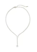 Silver Tone Pear Drop Y Necklace