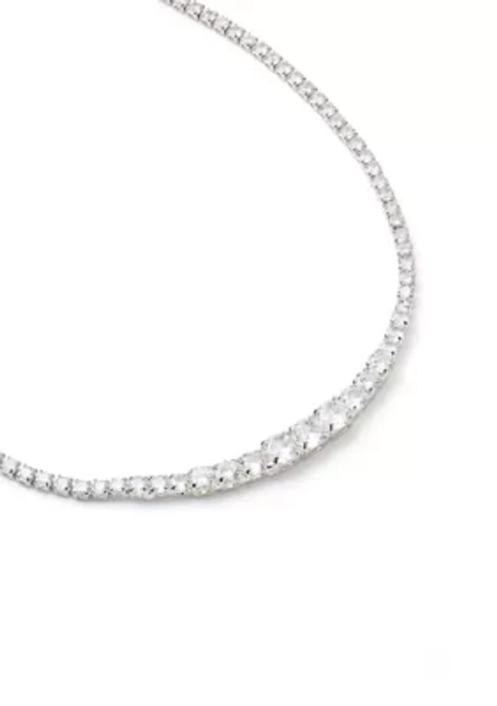 Silver Tone Easy Tennis Frontal Collar Necklace