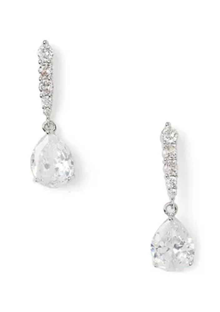 Silver Tone Sparkly Pear Drop Earrings