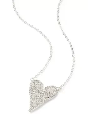 Silver Tone Rock Solid Sparkle Heart Necklace