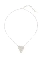 Silver Tone Rock Solid Sparkle Heart Necklace