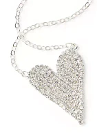 Silver Tone Rock Solid Sparkle Heart Necklace