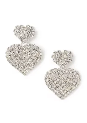 Silver Tone Two Heart Solid Drop Earrings