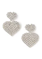 Silver Tone Two Heart Solid Drop Earrings