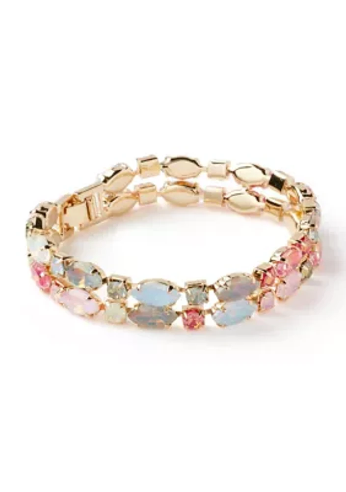 Gold Tone Two Row Multi Colored Bracelet