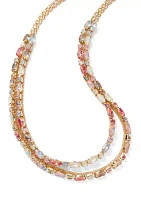 Gold Tone Two Row Multi Colored Layered Necklace