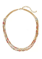 Gold Tone Two Row Multi Colored Layered Necklace