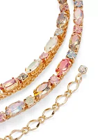 Gold Tone Two Row Multi Colored Layered Necklace