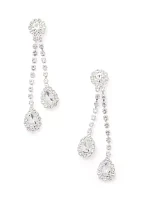 Silver Tone Double Sparkle Teardrops Linear Earrings