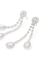 Silver Tone Double Sparkle Teardrops Linear Earrings